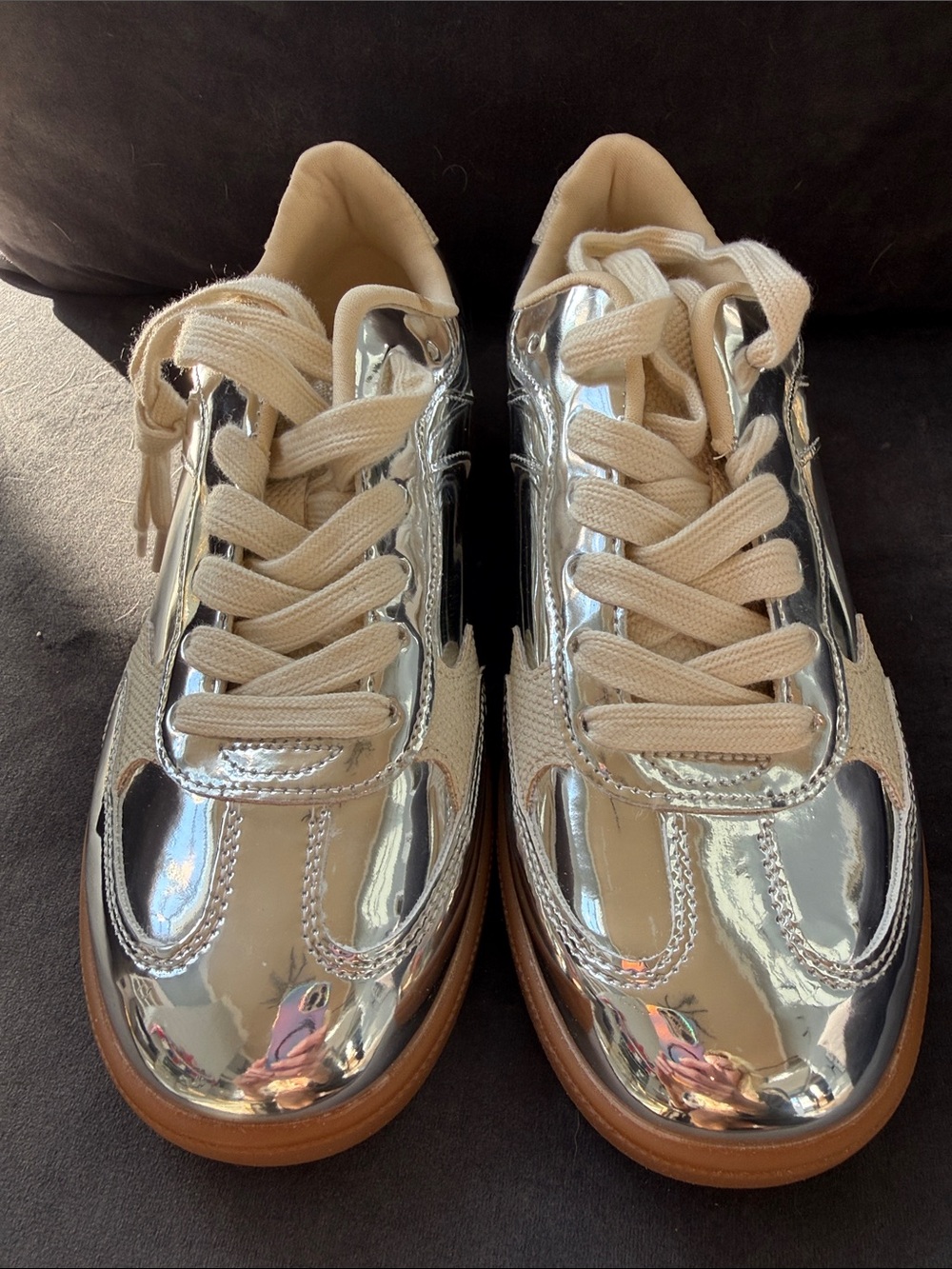 Metallic Silver Athletic Sneakers with Cream Laces by Blowfish Malibu